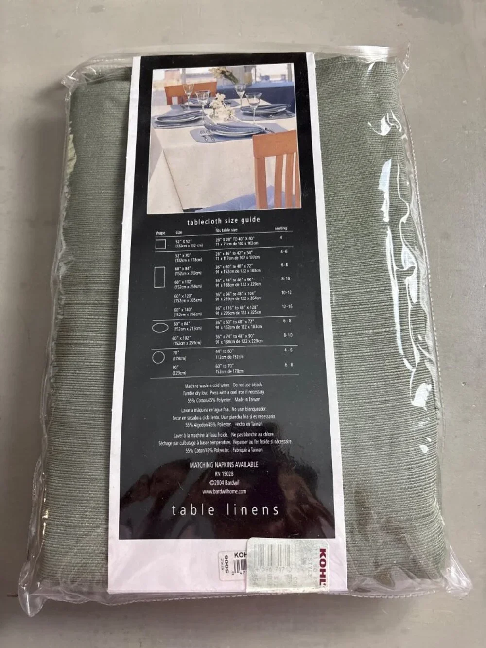 Table Linens Rectangle Tablecloth 60 X 120 Inches Sage Green Cotton Polyester